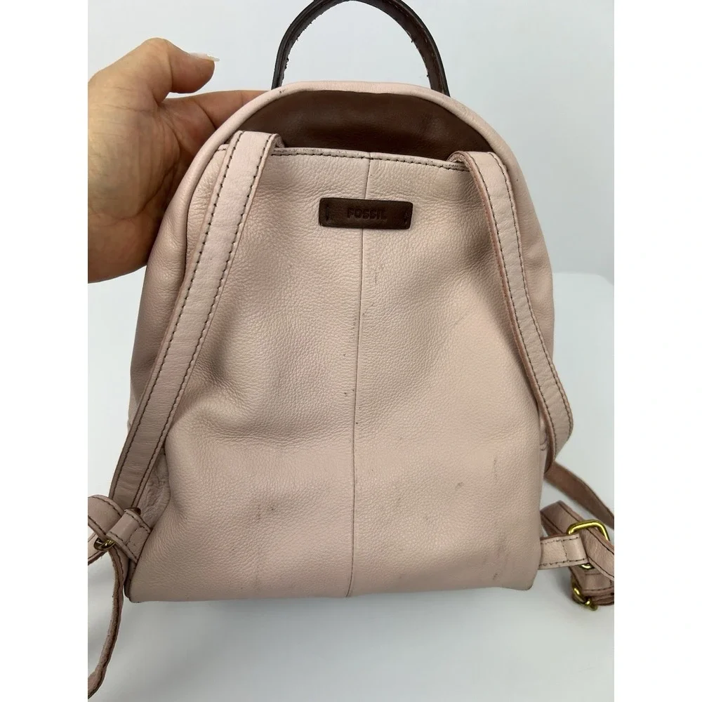 Fossil Studded Light Pink Backpack Brown Straps Gold Hardware Wallet Set